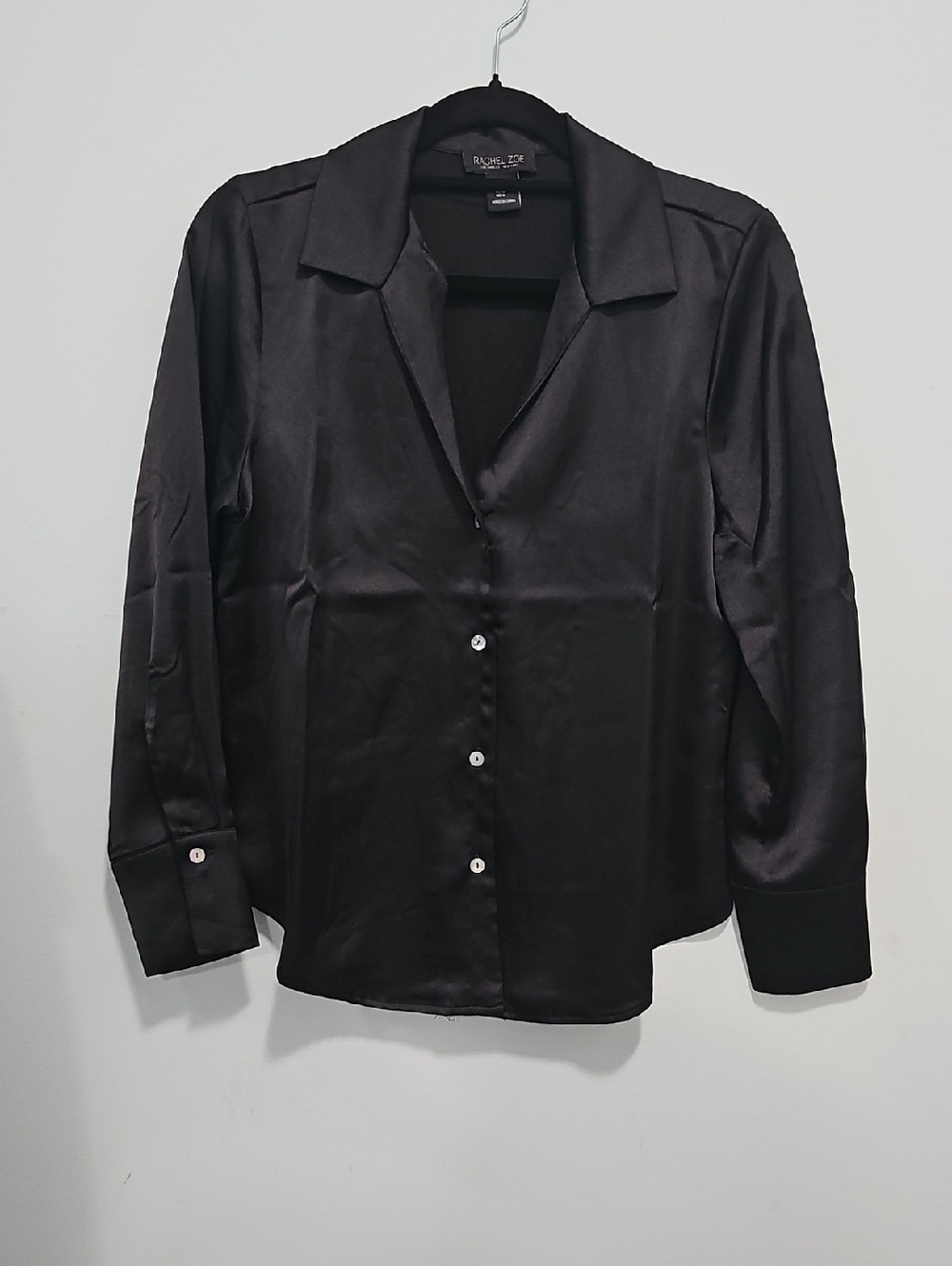 Women's New Without Tags Medium Rachel Zoe Black Satin Button-Down Shirt